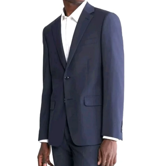 Calvin Klein Blazer Size 42 Long Blue Wool Blend X Slim Fit 2 Button Jacket
