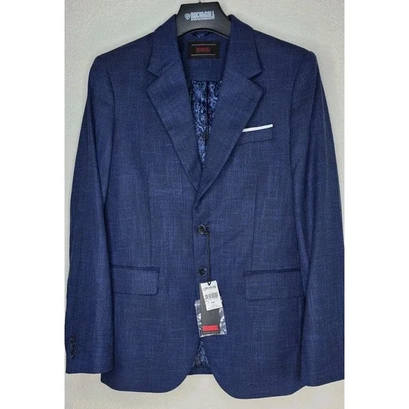 New Rock & Roll Basket Weave Sportcoat Western Navy Paisley Lined 40R Men Blazer