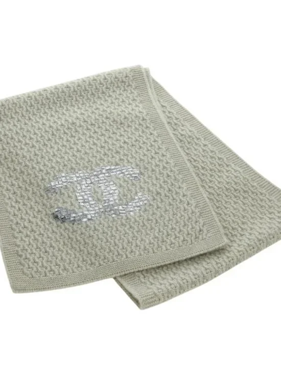 CHANEL COCO Mark Scarf Cashmere Beige Silver CC Auth BA11371V