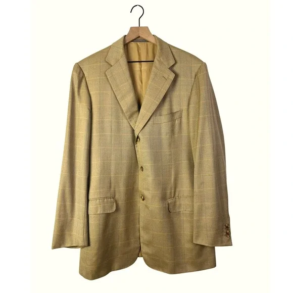 Ermenegildo Zegna Silk‎ & Wool Plaid Blazer Sport Coat Jacket Light Brown 44L