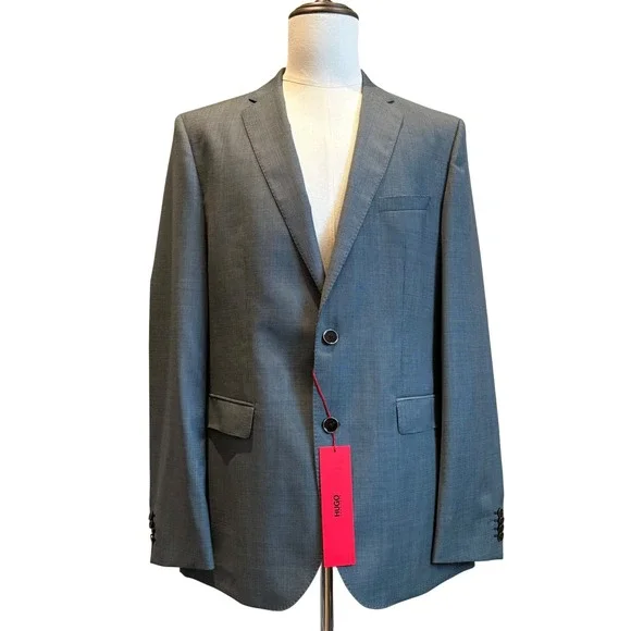 Hugo Boss Jetson Sport Coat 42L Mint Micro Check Virgin Wool Unstructured NEW
