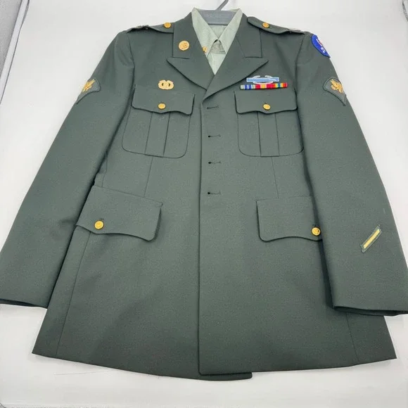 US Army Class A Green Service Uniform Coat 43R‎ and Shirt 16x32 1990s Vintage