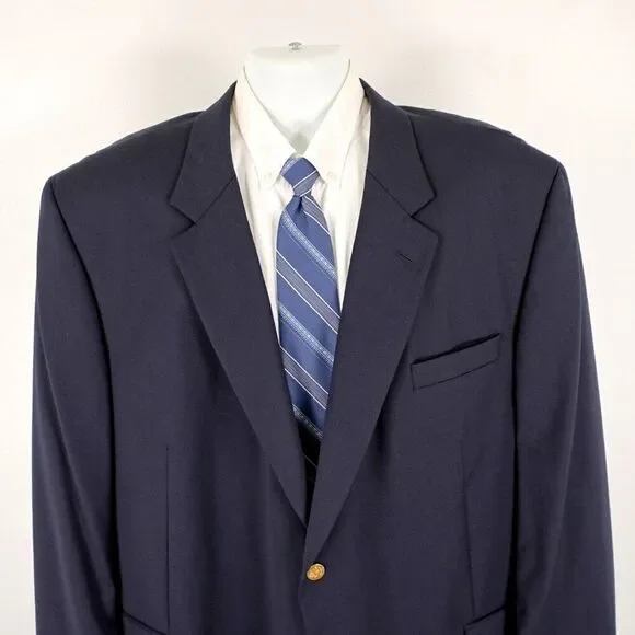 Jospeh & Feiss International Worsted Wool Blue 2 Gold Button Blazer 52R‎ Portly