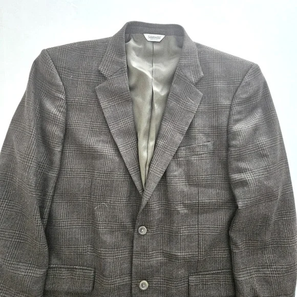 Joseph & Feiss Mens 46 Long Blazer 100% Lambswool Brown Glen Plaid Sport Coat
