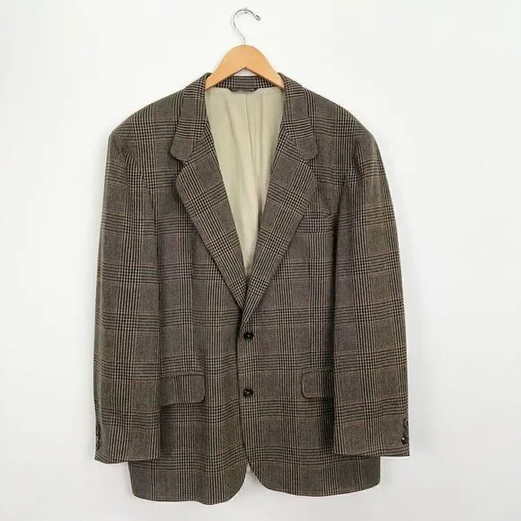 Banana Republic Vintage 90’s Men’s Herringbone Heritage Plaid Tan Wool Blazer