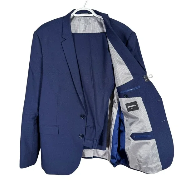 Express Extra Slim Suit Mens 44R Actual Pants 36Wx34L Blue Stretch Flat Front
