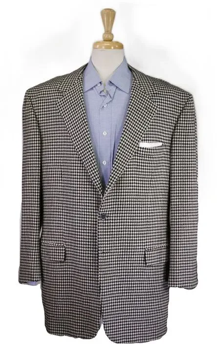 Brioni Black White Houndstooth 100% Cashmere 2-Btn Sportcoat Blazer 46L
