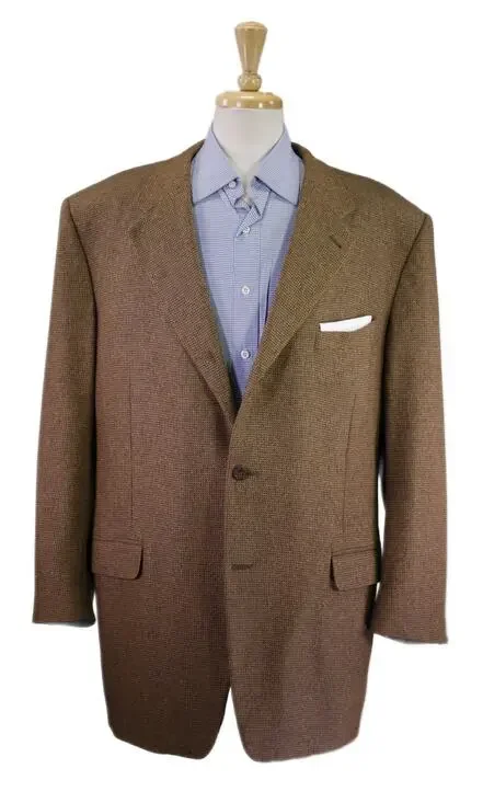 Canali Gold Blue Knit Woven 100% Cashmere Blazer Jacket 48L