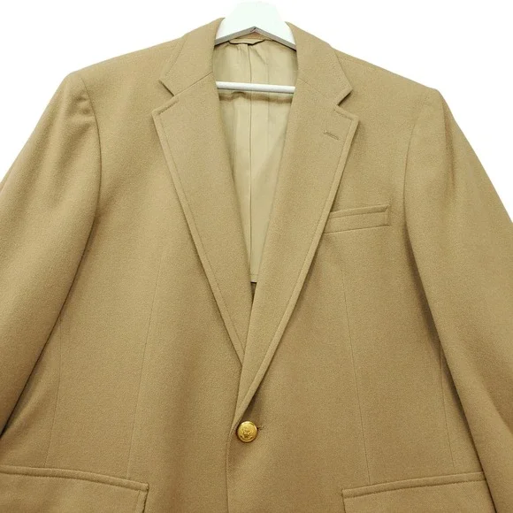 Stanley Blacker Blazer Mens Camel Tan‎ Excellent Vintage Wool Gold Crest Buttons