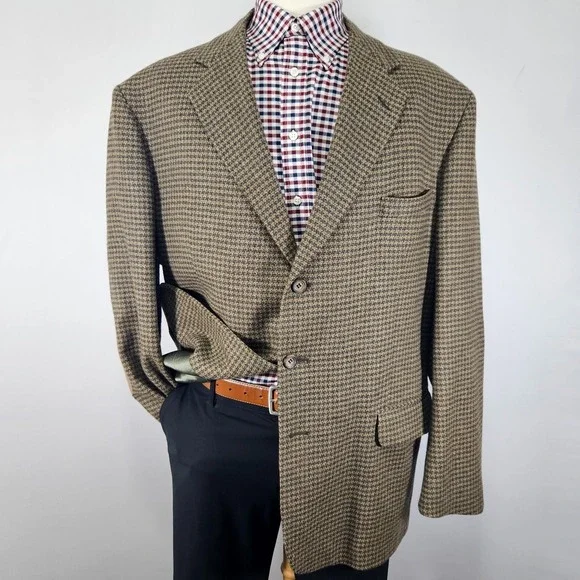 Stafford Men's Tweed Sport Coat Blazer‎ Three Button Brown Lambs Wool 48L