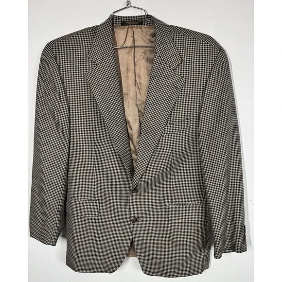 VTG Polo University‎ Club Ralph Lauren Blazer Blue Tan Check Wool Silk Blend 44R