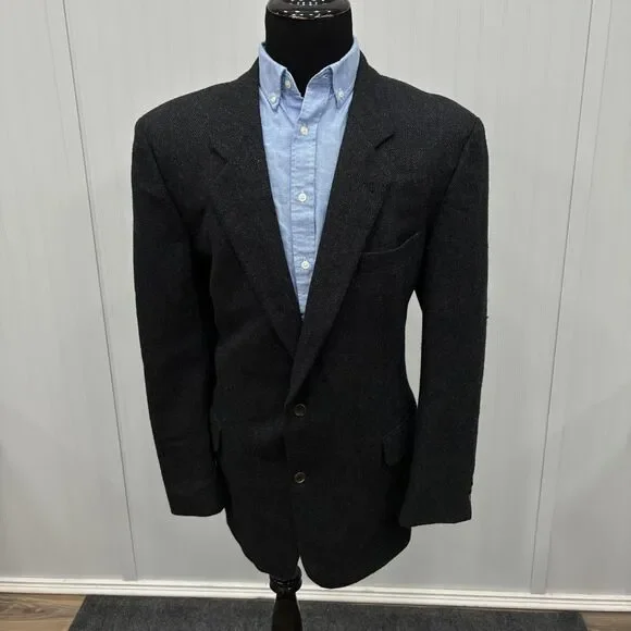 VTG Hugo Boss Corleone 48L Black Lambswool Ventless Sports Coat