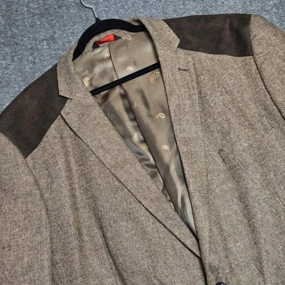 Linea Uomo Luxury Tweed Blazer Sport Coat Sz 56 Long Wool Shoulder‎ Patch
