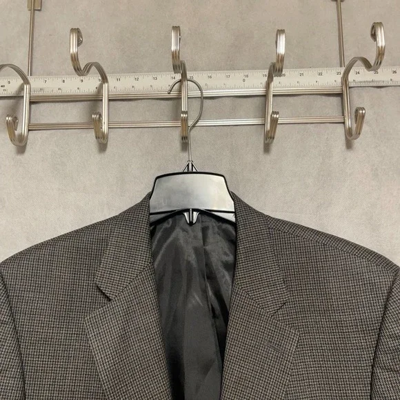 Chaps Blazer Men 42S Gray Beige Houndstooth Wool Flannel Ralph‎ Lauren Coat Luxe