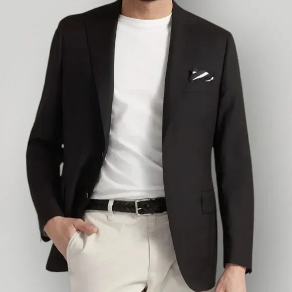 RALPH LAUREN Mens Blazer 50R Sport Coat 2-Button Suit Jacket Black Stretch Wool