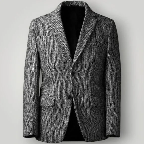 TOMMY HILFIGER Mens Sport Coat 46R 2-Button Blazer Jacket Gray Wool Blend Tweed