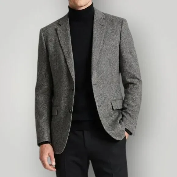 TOMMY HILFIGER Men's 46R Gray Wool Blend Blazer Sport Coat Two Button Jacket