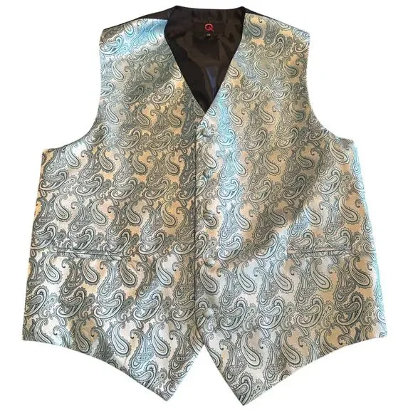 Blue Satin Mens Vest Waistcoat sz M Paisley Wedding Party Prom Formal
