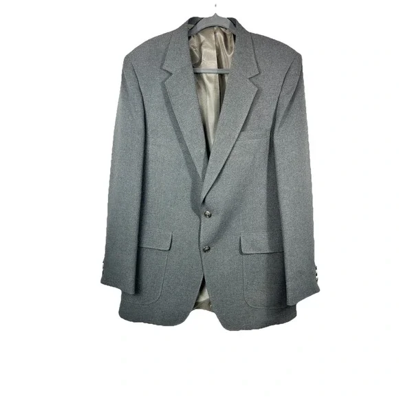 Vtg EDGEWORTH Gray Wool Blazer 42L Silver Crest Buttons Old Money‎ Dark Academia