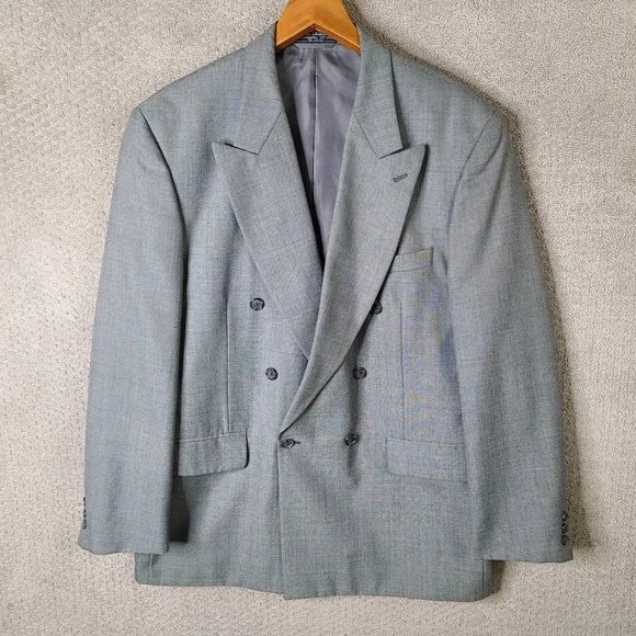Egon Von Furstenberg Jacket Mens 44L Gray Blazer Double Breasted Wool Blend VTG
