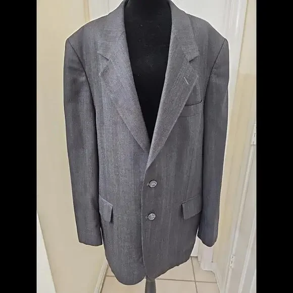Andre Villard‎ Paris Men's Suit Jacket Gray Wool Pinstriped Lined 44L