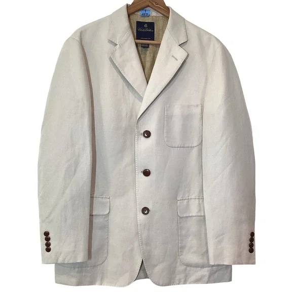 Brooks Brothers Linen Cotton Blend 3 Button Blazer Sport Coat Beige - Medium 40R