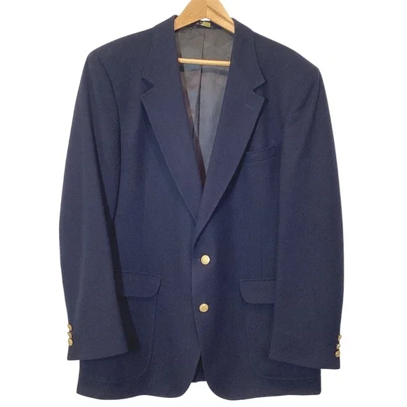 Vintage Don Douglass for Hess's Navy Blue Wool Blazer Sport Coat Buttons - 44R