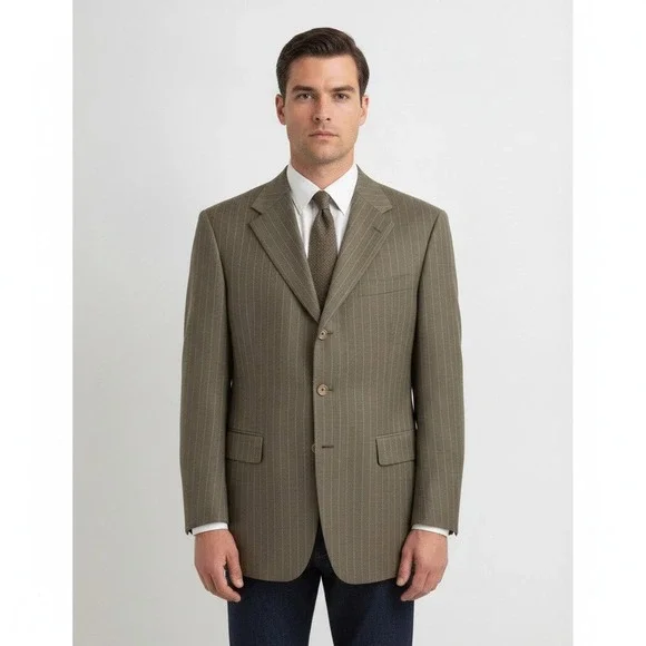H. Freeman & Son Blazer Men44R Olive Pinstripe Custom Tailored Culwell & Son USA