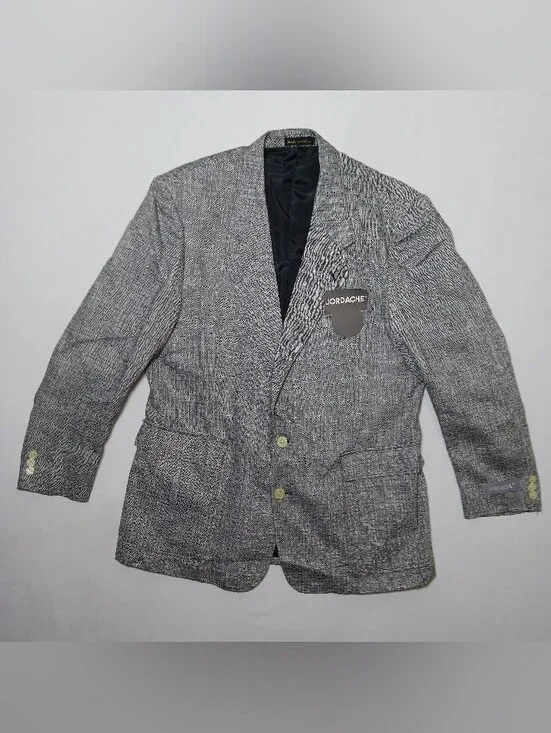 Vintage Jordache Penn Mens Linen Blend Blazer 46R Salt Pepper Tweed Deadstock