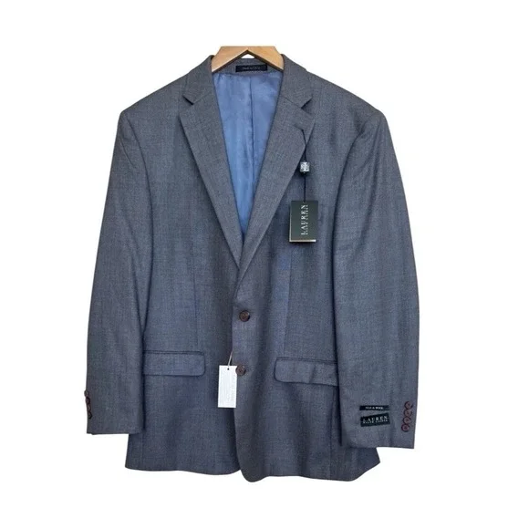 NEW Ralph Lauren Silk Wool Blazer Coat Sport Jacket 2 Button Size 44R Blue