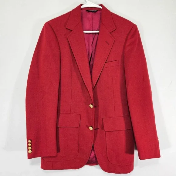 VTG Hardwick Men's Sport Coat Blazer Two Button Red Polyester Solid Size 34R
