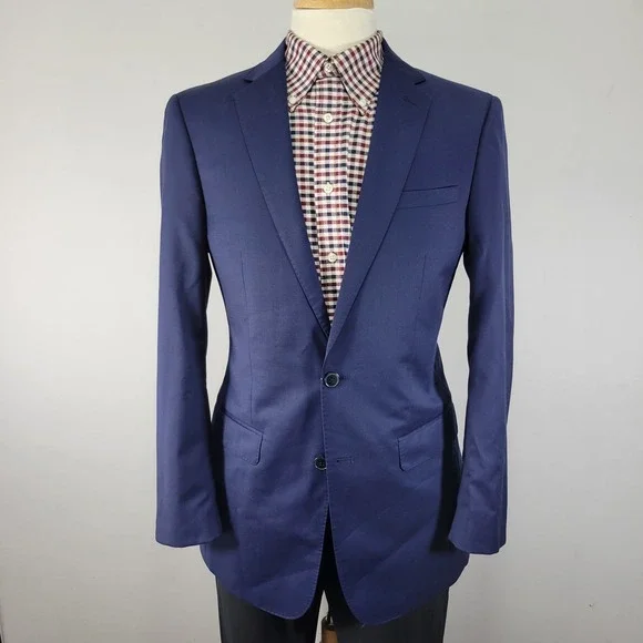 Calvin Klein Men's Sport Coat Blazer Two Button Blue Wool Extreme Slim Fit 40L