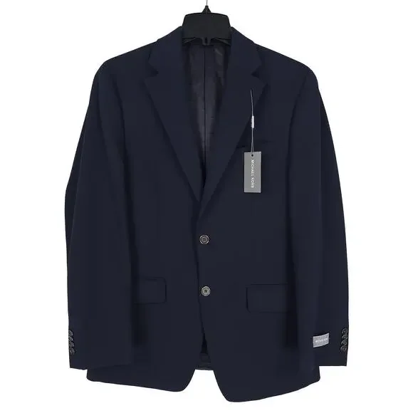 Michael Kors Mens Classic Fit Sport Coat Blazer 44L Navy Solid Textured Stretch