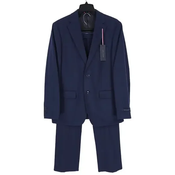 Tommy Hilfiger Mens Modern Fit 2 Piece Suit 36S 32x30 Navy Linen Cotton Blend