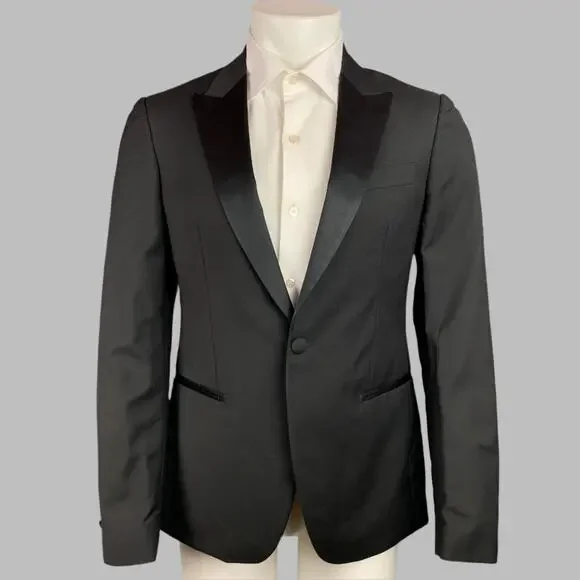 JOHN VARVATOS Size 38 Black Wool Mohair Peak Lapel Sport Coat