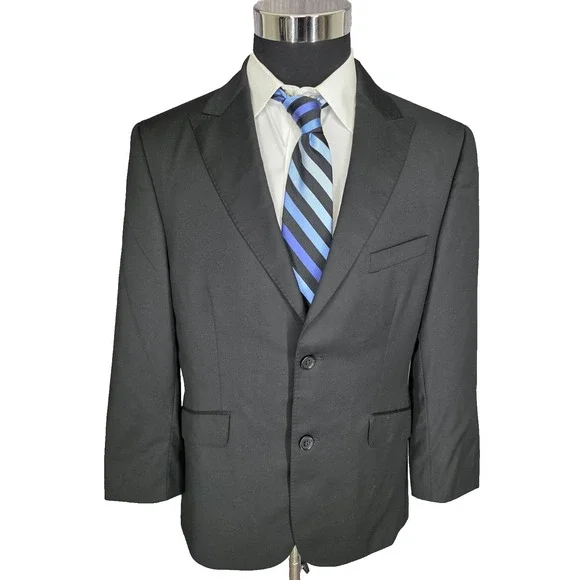 Berragamo Blazer Jacket‎ Mens 42R Black Sports Coat 2 Buttons Super 110's Wool