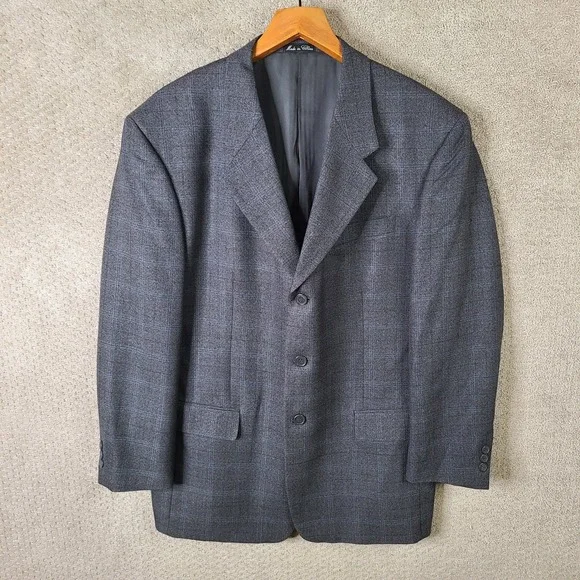 Vintage Calvin America‎ Jacket Mens 42R Gray Blue Plaid Blazer Wool Super 100s
