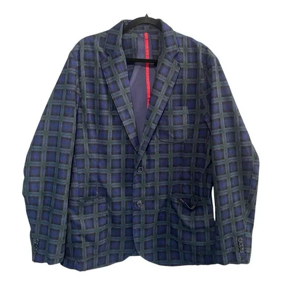 TAILORBYRD Men Sports Coat Sz L/42R Blue Unconstructed Shadowplaid Short Texture