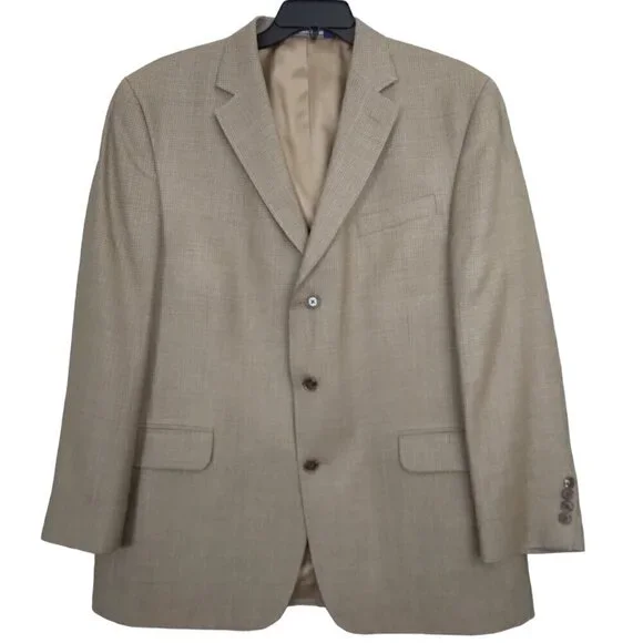 Stafford | Plaid Silk Wool Blazer Jacket Light Brown | Size 44R