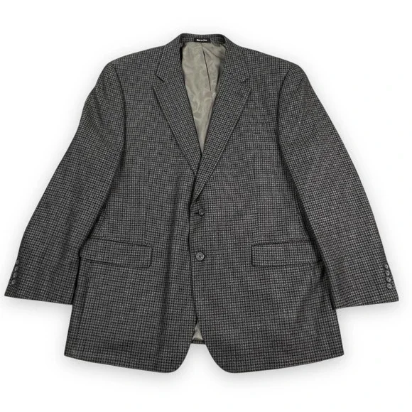 Chaps Brown Houndstooth Blazer 46R Gray Wool Tweed 2‎ Button Preppy Grandad