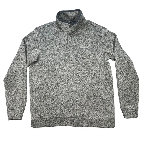 Eddie Bauer Gray Radiator Fleece Snap Mock Pullover Mens Large L