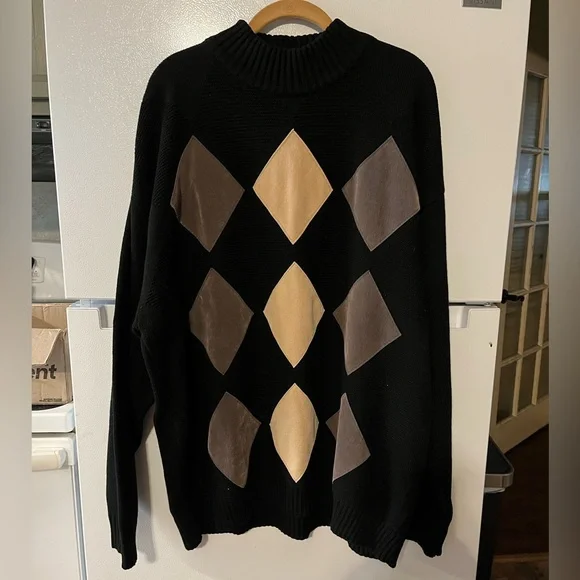Vintage Trutus‎ Biancarra Men’s Swede Dimond Patch Sweater XXL Black