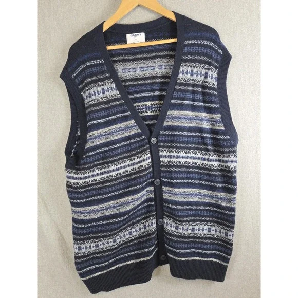 Old‎ Navy Sweater Vest Mens XL Nordic Fair Isle Button Up Blue Preppy Dad NEW