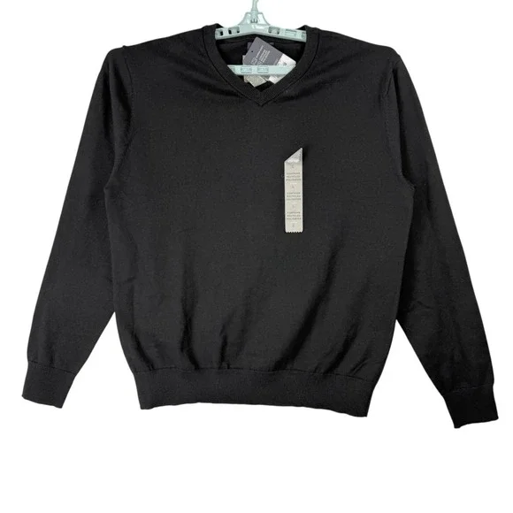 St. Johns Bay Men's Pullover Super Soft Black V-Neck Sweater Size Large NWT‎