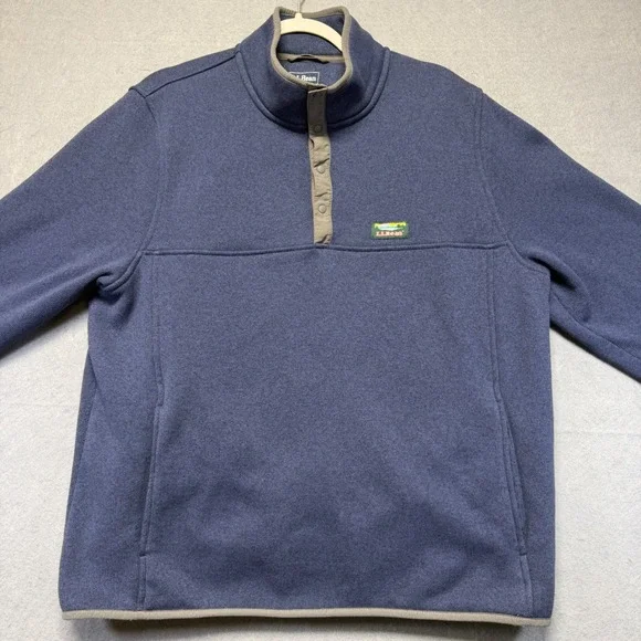 LL‎ Bean Mens XL Sweater Fleece Pullover Blue Snap Mock Neck 298050 Regular Fit