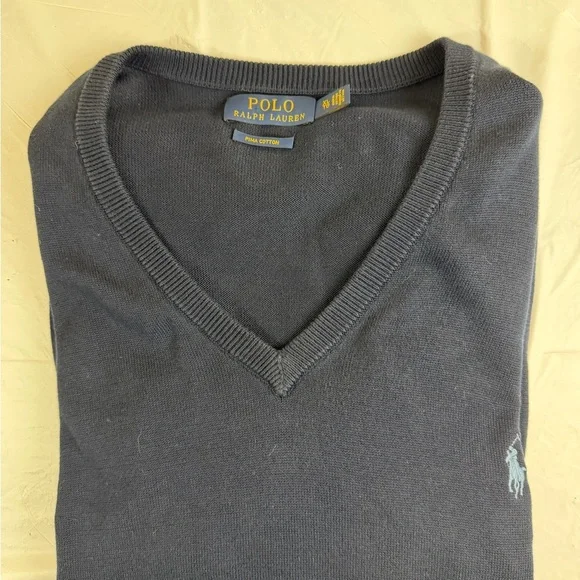 Polo‎ by Ralph Lauren Dark Navy V-Neck Sweater with Light Blue Pony
