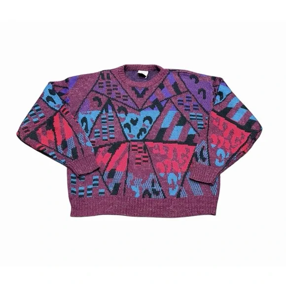Vintage 90s Peter Jon Sweater L Bold Geometric Tribal Knit‎ Pullover Streetwear