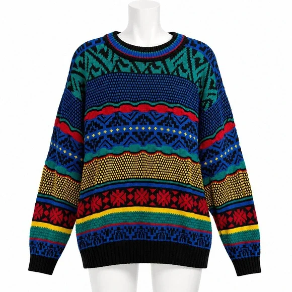Vintage Lightning Bolt 90s Knit Sweater L Dopamine Dressing Grandpa Core
