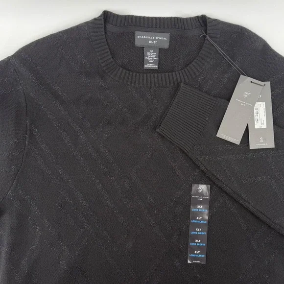 Shaquille O'Neal Men's XLT Black Sweater Metallic Diamond Long Sleeve‎ Crew Neck