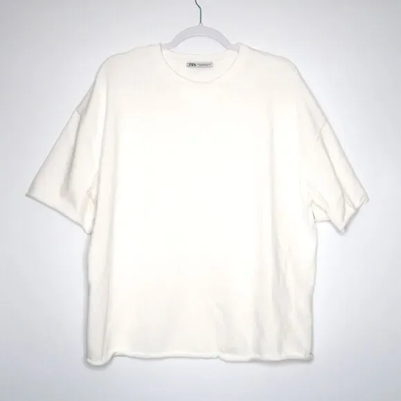 Zara‎ Mens Sweater Shirt M White Short Sleeve Preppy Classic Minimalist